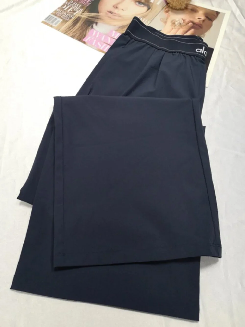 💃NWT Alo Yoga (Regular) Navy Blue Suit Up Trouser♥Elastic Wais/Wide Leg Pants